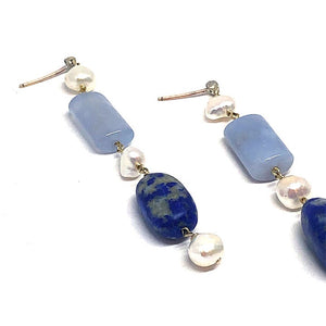 Lapis, Chalcedony, and Freshwater Pearl Strands